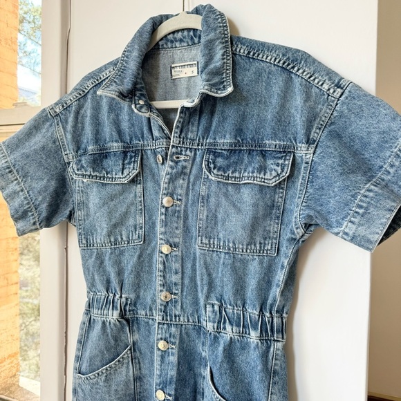 New Free People Marci Coverall Denim Jumpsuit Jean Onesie Utility Blue Small - Picture 6 of 10